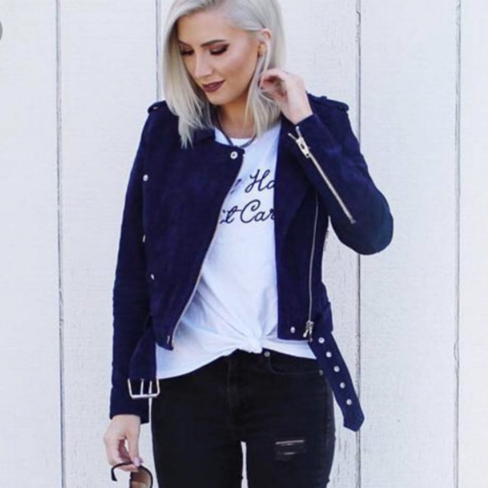 HP💙 blank nyc | cobalt blue suede moto jacket